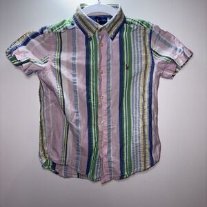 Ralph Lauren Boy's Striped Pastel Shirt Size 5 Short Sleeve Preppy Classic Ameri
